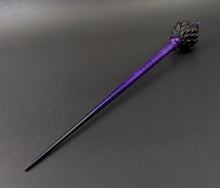 Load image into Gallery viewer, Dragon egg bead spindle in African blackwood and hand dyed curly maple