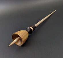 Load image into Gallery viewer, Tiny dancer spindle in canarywood, East Indian rosewood, and curly maple