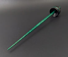 Load image into Gallery viewer, Cauldron spindle in African blackwood and hand dyed curly maple with malachite inlay