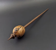 Load image into Gallery viewer, Egg bead spindle in maple burl and walnut with malachite inlay