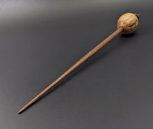 Load image into Gallery viewer, Egg bead spindle in maple burl and walnut with malachite inlay