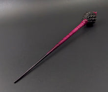 Load image into Gallery viewer, Dragon egg bead spindle in African blackwood and hand dyed curly maple