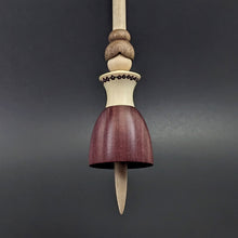 Load image into Gallery viewer, Tiny dancer spindle in purpleheart, holly, and curly maple