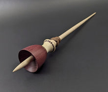 Load image into Gallery viewer, Tiny dancer spindle in purpleheart, holly, and curly maple