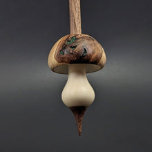 Load image into Gallery viewer, Mushroom support spindle in maple burl, holly, and walnut with malachite inlay (<font color="red"<b>RESERVED</b></font> for Beau)