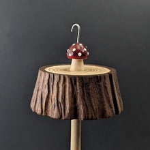 Load image into Gallery viewer, Toadstool stump drop spindle in walnut and curly maple