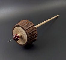 Load image into Gallery viewer, Toadstool stump drop spindle in walnut and curly maple