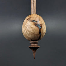 Load image into Gallery viewer, Egg bead spindle in maple burl and walnut with turquoise inlay