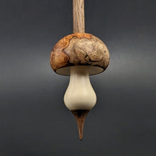 Load image into Gallery viewer, Mushroom support spindle in amboyna burl, holly, and walnut