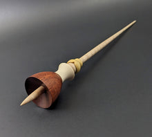 Load image into Gallery viewer, Tiny dancer spindle in padauk, holly, yellowheart, and curly maple
