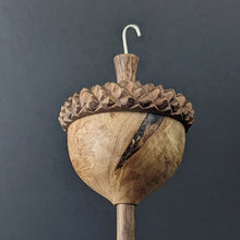 Load image into Gallery viewer, Acorn drop spindle in maple burl and walnut