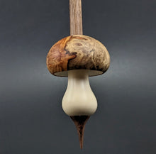 Load image into Gallery viewer, Mushroom support spindle in amboyna burl, holly, and walnut (<font color="red"<b>RESERVED</b></font> for Stacy)