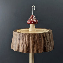 Load image into Gallery viewer, Toadstool stump drop spindle in walnut and curly maple