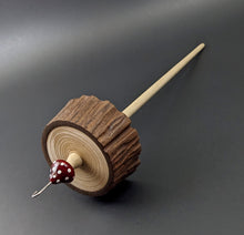 Load image into Gallery viewer, Toadstool stump drop spindle in walnut and curly maple