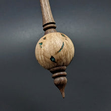 Load image into Gallery viewer, Bead spindle in maple burl and walnut with malachite inlay