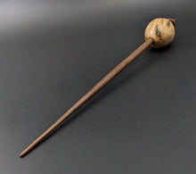 Load image into Gallery viewer, Egg bead spindle in maple burl and walnut with malachite inlay