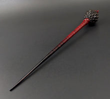 Load image into Gallery viewer, Dragon egg bead spindle in African blackwood and hand dyed curly maple