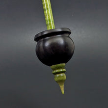 Load image into Gallery viewer, Cauldron spindle in African blackwood and hand dyed curly maple