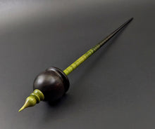 Load image into Gallery viewer, Cauldron spindle in African blackwood and hand dyed curly maple