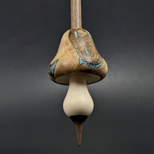 Load image into Gallery viewer, Mushroom support spindle in maple burl, holly and walnut with turquoise inlay