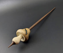 Load image into Gallery viewer, Mushroom support spindle in maple burl, holly and walnut with turquoise inlay