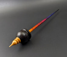 Load image into Gallery viewer, Cauldron spindle in African blackwood and hand dyed curly maple