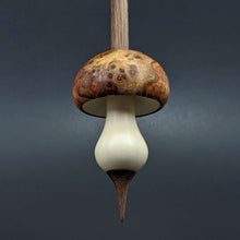 Load image into Gallery viewer, Mushroom support spindle in amboyna burl, holly, and walnut
