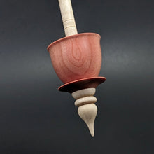 Load image into Gallery viewer, Teacup spindle in pink ivory and curly maple