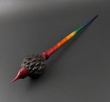 Load image into Gallery viewer, Dragon egg bead spindle in African blackwood and hand dyed curly maple