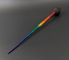 Load image into Gallery viewer, Dragon egg bead spindle in African blackwood and hand dyed curly maple