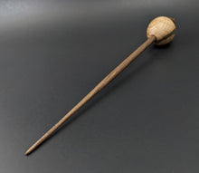 Load image into Gallery viewer, Egg bead spindle in maple burl and walnut with malachite inlay