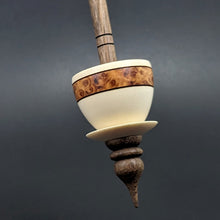 Load image into Gallery viewer, Teacup spindle in holly, amboyna burl, and walnut