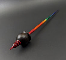 Load image into Gallery viewer, Cauldron spindle in African blackwood and hand dyed curly maple