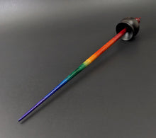 Load image into Gallery viewer, Cauldron spindle in African blackwood and hand dyed curly maple