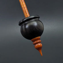 Load image into Gallery viewer, Cauldron spindle in African blackwood and hand dyed curly maple