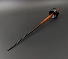 Load image into Gallery viewer, Cauldron spindle in African blackwood and hand dyed curly maple