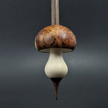 Load image into Gallery viewer, Mushroom support spindle in amboyna burl, holly, and walnut