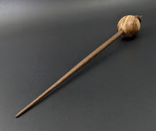 Load image into Gallery viewer, Egg bead spindle in maple burl and walnut with turquoise inlay (<font color="red"<b>RESERVED</b></font> for Debby)