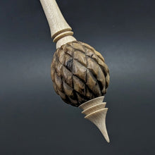 Load image into Gallery viewer, Dragon egg bead spindle in hopea burl and curly maple
