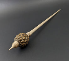 Load image into Gallery viewer, Dragon egg bead spindle in hopea burl and curly maple
