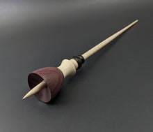 Load image into Gallery viewer, Tiny dancer spindle in purpleheart, holly, and curly maple