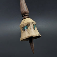 Load image into Gallery viewer, Bell support spindle in maple burl and walnut with malachite inlay