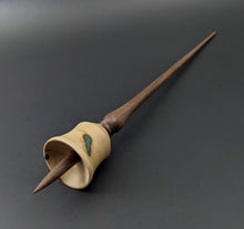 Load image into Gallery viewer, Bell support spindle in maple burl and walnut with malachite inlay