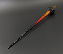 Load image into Gallery viewer, Dragon egg bead spindle in African blackwood and hand dyed curly maple