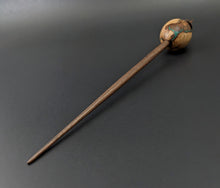 Load image into Gallery viewer, Egg bead spindle in maple burl and walnut with malachite inlay