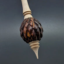 Load image into Gallery viewer, Dragon egg bead spindle in cocobolo and curly maple