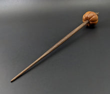 Load image into Gallery viewer, Pumpkin bead spindle in osage orange and walnut