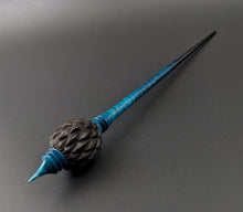 Load image into Gallery viewer, Dragon egg bead spindle in African blackwood and hand dyed curly maple
