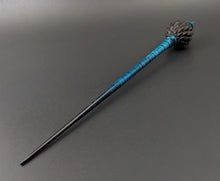 Load image into Gallery viewer, Dragon egg bead spindle in African blackwood and hand dyed curly maple