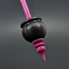 Load image into Gallery viewer, Cauldron spindle in African blackwood and hand dyed curly maple